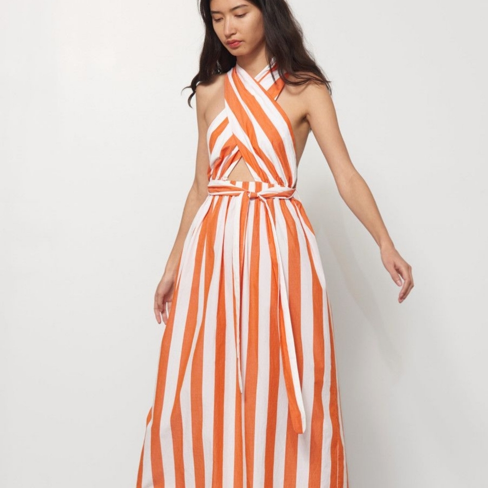 Mara Hoffman Orange and White Striped Swim Coverup Maxi Dress